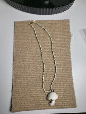 Monet MUSHROOM Pendant Necklace White Enamel Chain Gold Tone Merry